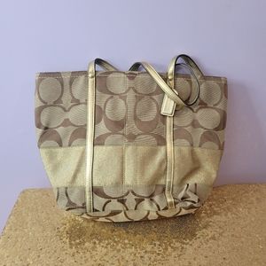 Authentic Coach Signature Tote Gold details.